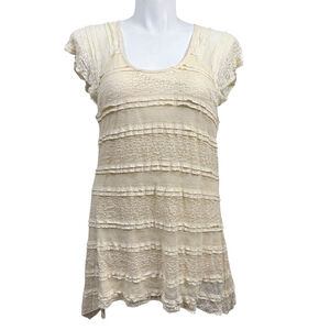 Indigo Soul Ivory Lace Ruffle Tunic Top XL NWT